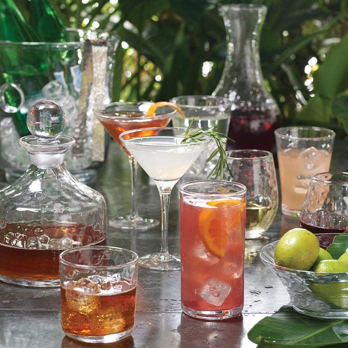 Juliska puro decanter tumbler and martini glass cocktail set