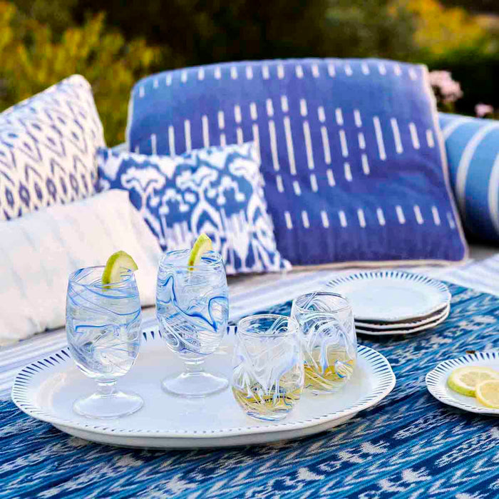 Juliska Puro Marbled Blue stemless white wine glass goblet delft blue