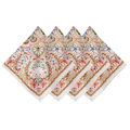 Set of four decorative napkins with pink blue and green floral and geometric patterns