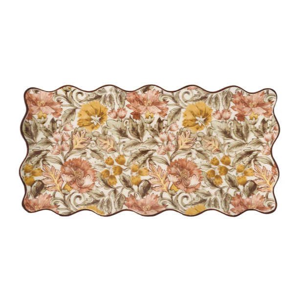 Decorative tray with fall floral pattern and a scalloped edge