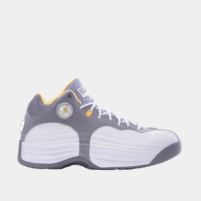 Side view of the Men's Jordan Jumpman Team 'Cement Topaz Gold'.