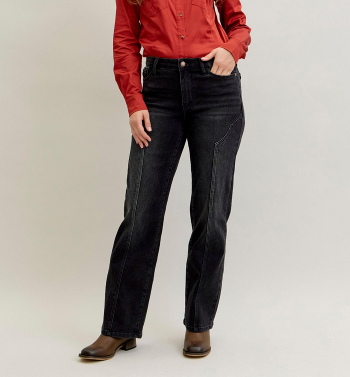 Lainey Mid Rise Straight Leg Western Seam Detail Denim