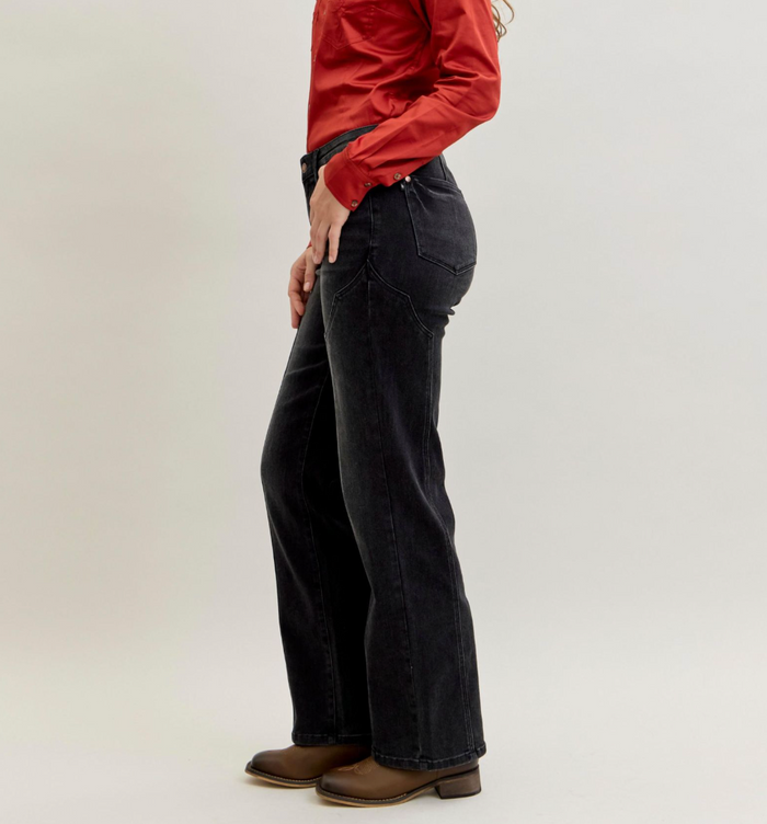 Lainey Mid Rise Straight Leg Western Seam Detail Denim