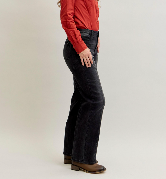 Lainey Mid Rise Straight Leg Western Seam Detail Denim