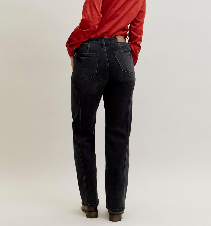 Lainey Mid Rise Straight Leg Western Seam Detail Denim