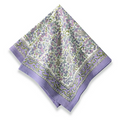 a lavender floral patterned linen with a purple border
