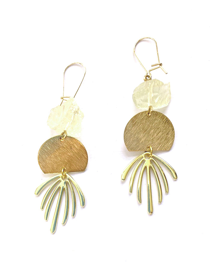 Lemon Quartz Brass Dangle Earrings