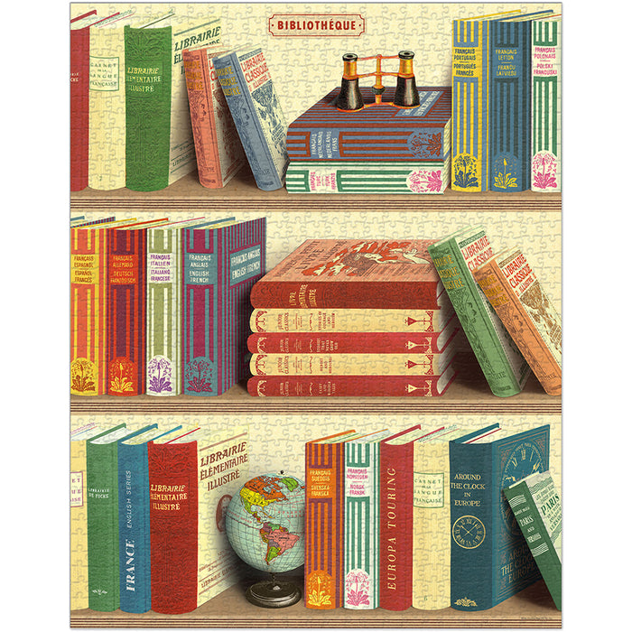 Illustration of a bookshelf with books and a globe on a white background