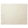 A rectangular ivory placemat with a double embroidered border.
