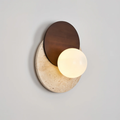 Lunara Travertine Stone & Wood Lunar Eclipse Wall Light angled product view on light background