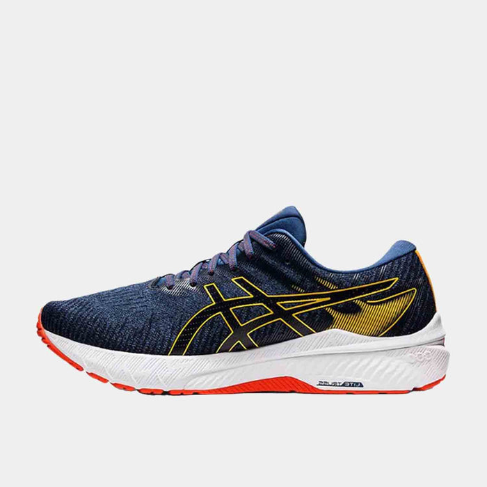 Side medial view of the Asics Men's GT-2000 10 Running Shoes 'Midnight Blue Citrus'.