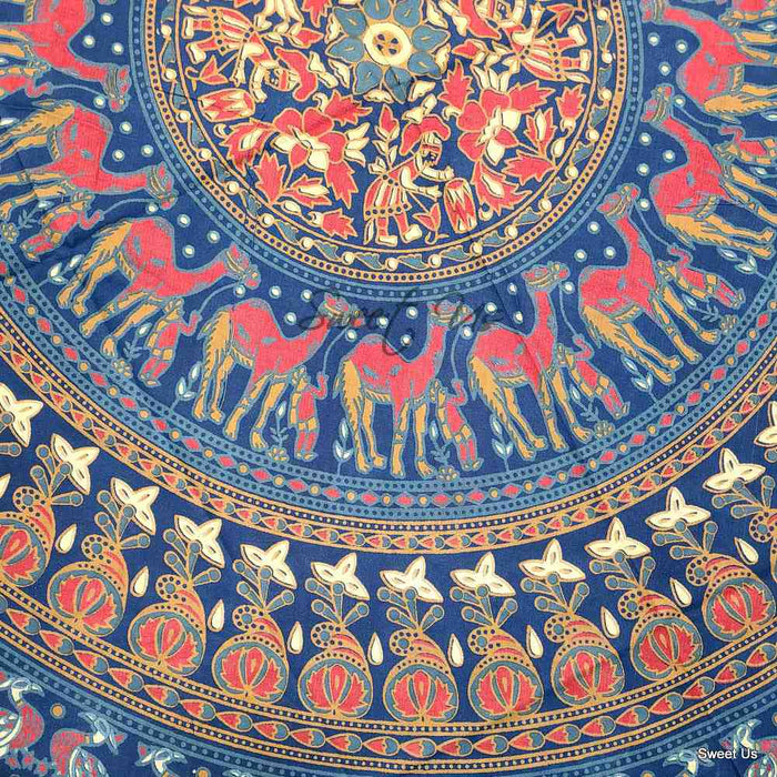 Meridian Mandala Cotton Tablecloth Round — Cobalt Festival - Sweet Us