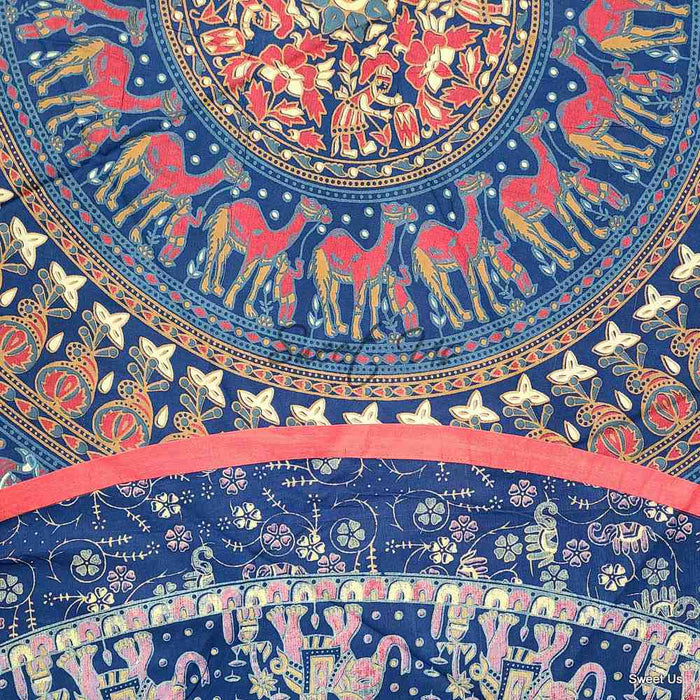 Meridian Mandala Cotton Tablecloth Round — Cobalt Festival - Sweet Us