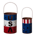 Metal Patriotic Bucket Lantern, Set of 2