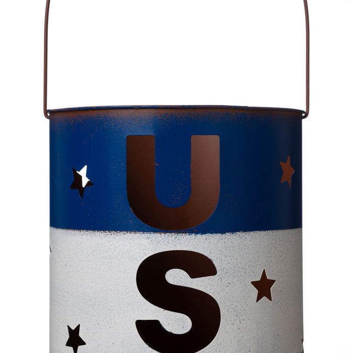 Metal Patriotic Bucket Lantern, Set of 2