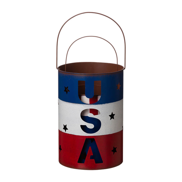 Metal Patriotic Bucket Lantern, Set of 2