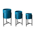 Modern Glossy Blue Metal Plant Stands, Set of 3