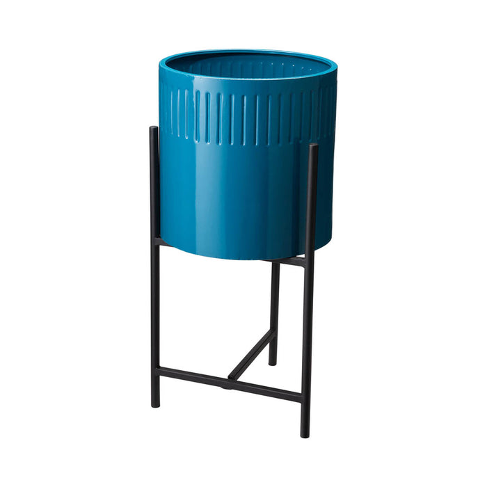 Modern Glossy Blue Metal Plant Stands, Set of 3