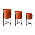 Modern Washed Orange Metal Plant Stands, Set of 3
