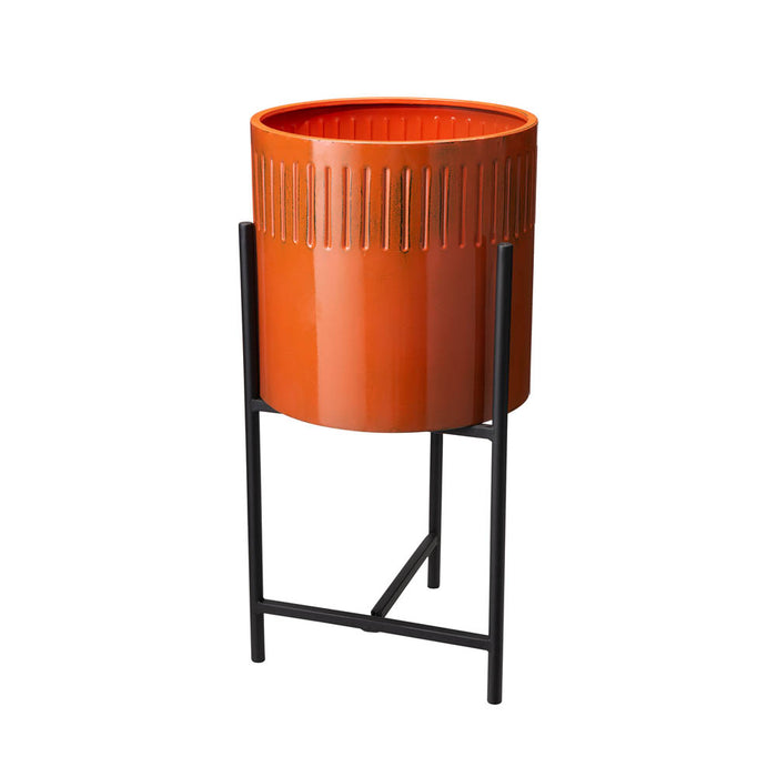 Modern Washed Orange Metal Plant Stands, Set of 3