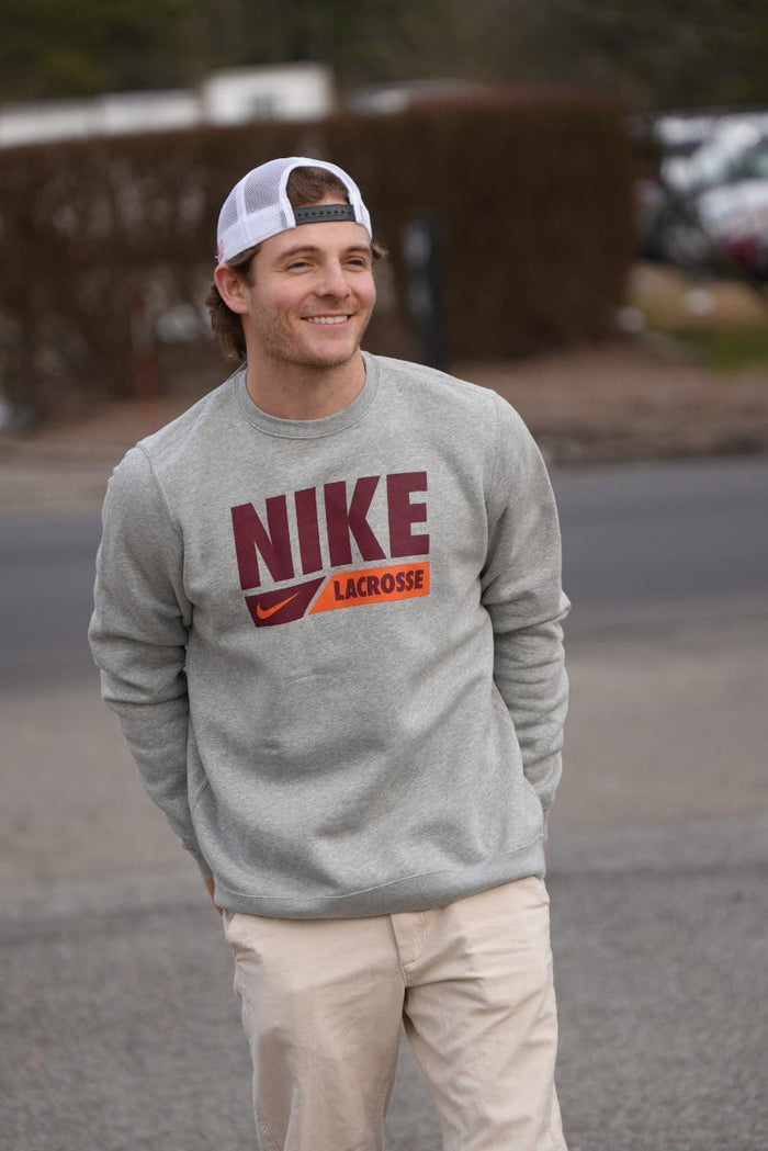 Nike Lacrosse Crew Neck CLub Fleece on model front view