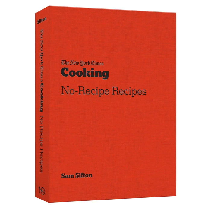 Red book titled 'No-Recipe Recipes' by Sam Sifton
