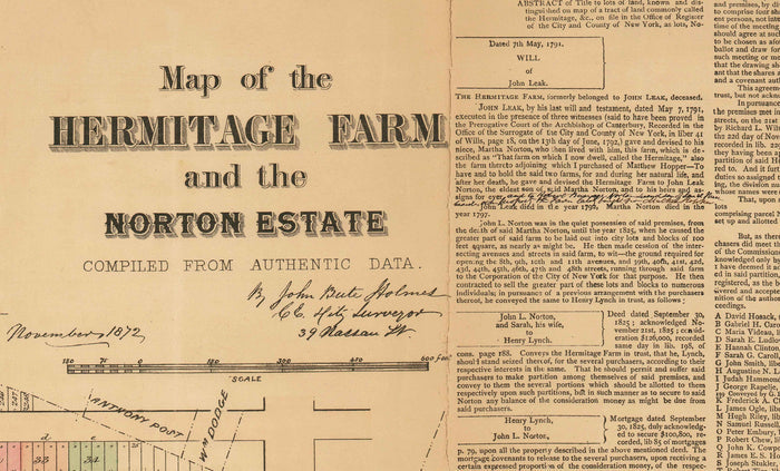 Old Map of Hell's Kitchen & Midtown West, NYC 1872 - Clinton, Manhattan Streets, Heritage Farm, 39th to 48th St