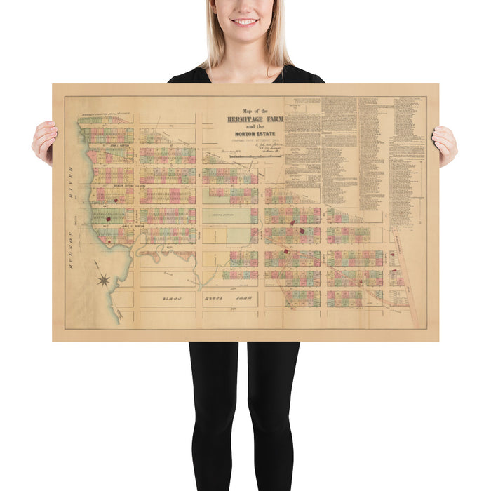 Old Map of Hell's Kitchen & Midtown West, NYC 1872 - Clinton, Manhattan Streets, Heritage Farm, 39th to 48th St