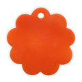 Orange pet tag with a scalloped edge on a white background