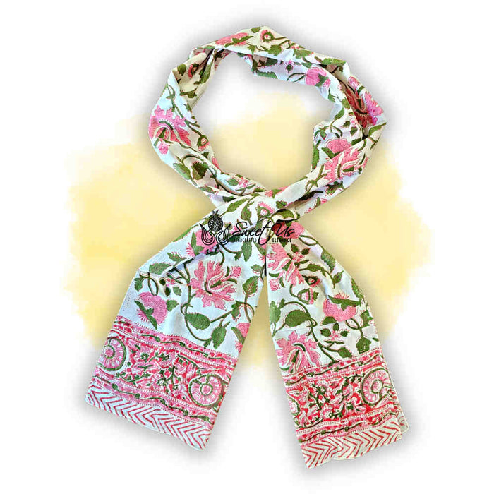 Padma Series Hand-Block Lightweight Cotton Long Scarf — Rose & Sage - Sweet Us