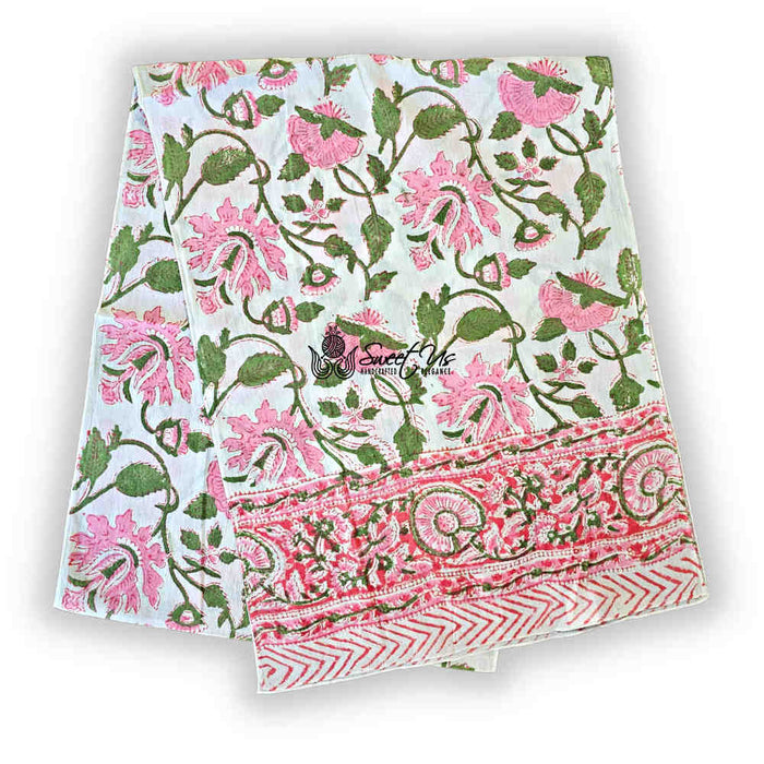 Padma Series Hand-Block Lightweight Cotton Long Scarf — Rose & Sage - Sweet Us