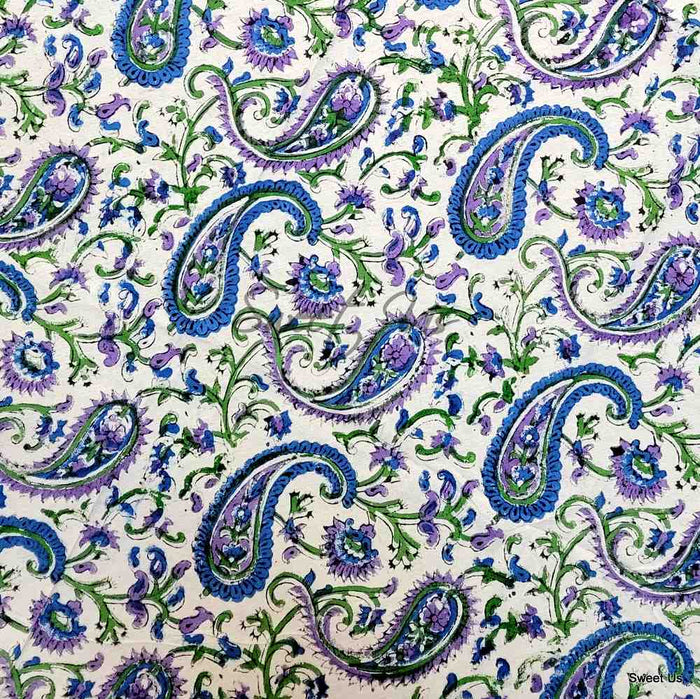 Block Print Tablecloth Round, Floral Paisley Elephants in Blue, Green, Purple - Sweet Us