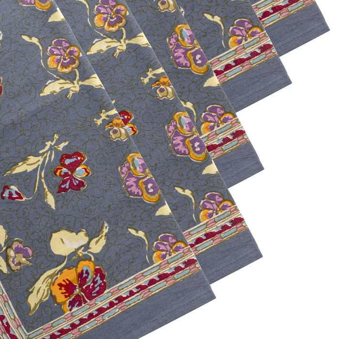 Set of dusty blue floral-patterned napkins