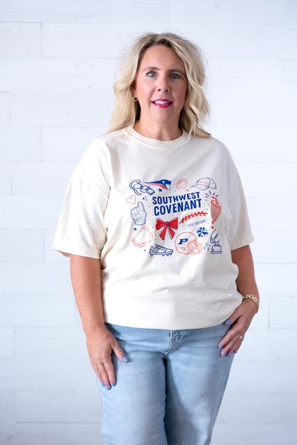 Patriots Football Doodle Graphic Tee Ivory