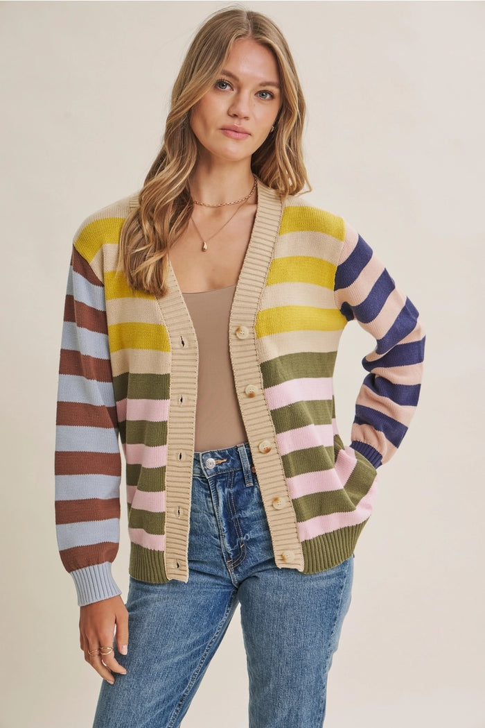 Playful Stripes Button Cardigan