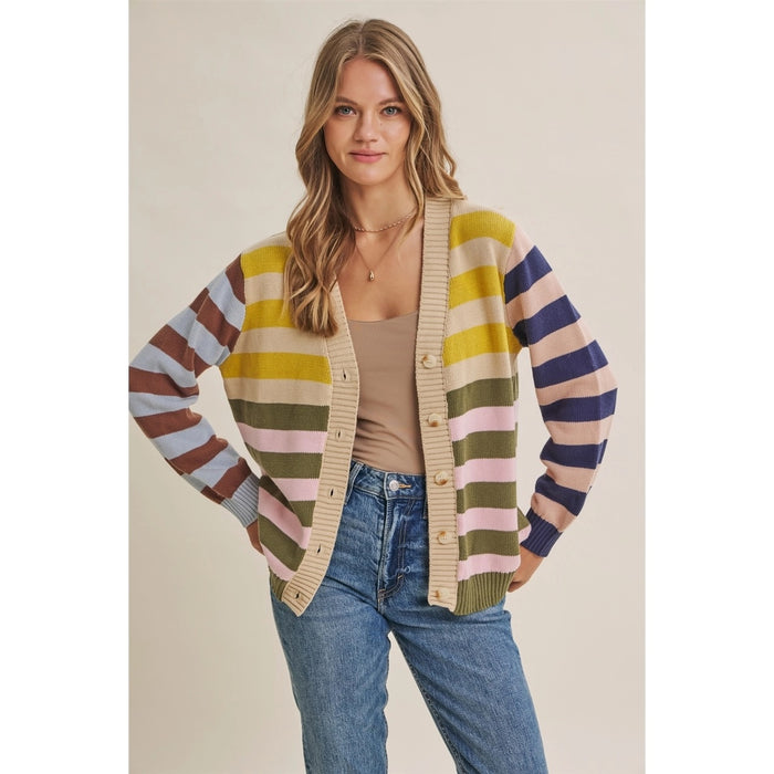 Playful Stripes Button Cardigan