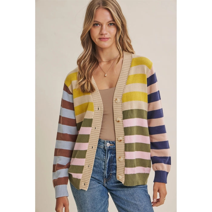 Playful Stripes Button Cardigan