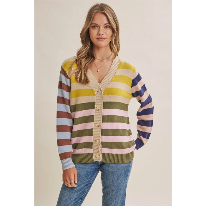 Playful Stripes Button Cardigan