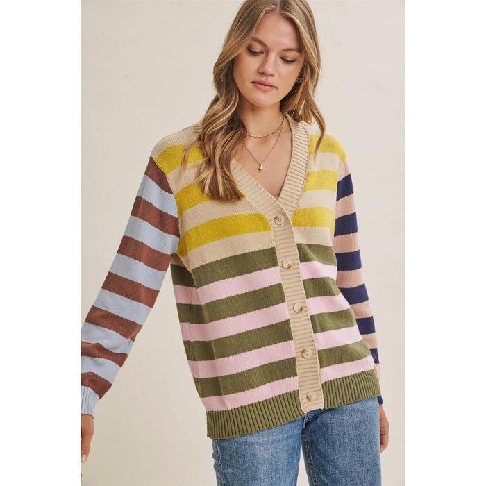 Playful Stripes Button Cardigan