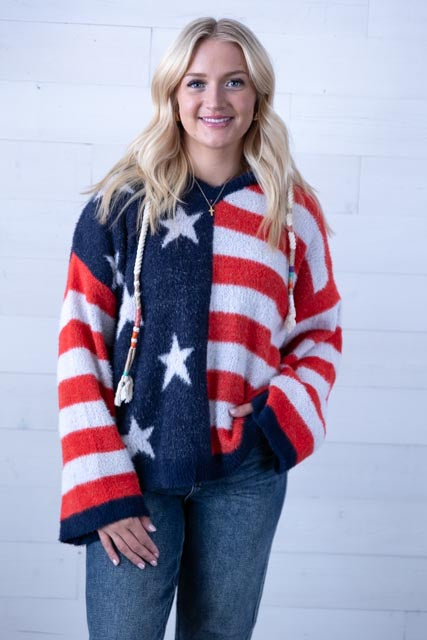 POL Navy Multi Sweater