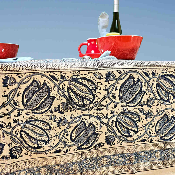 Cotton Vegetable Dye Hand Block Print Tablecloth Collection, Blue - Sweet Us