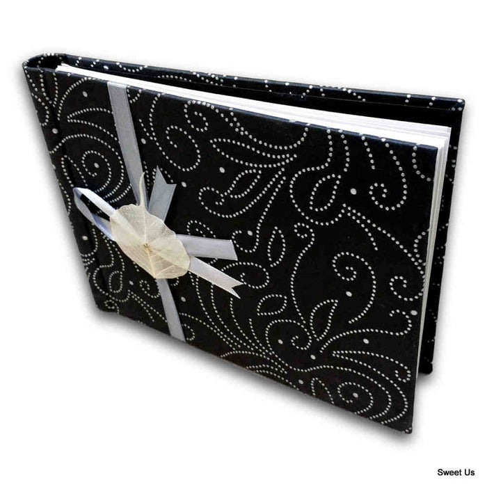 Handcrafted Recycled Paper Floral Book, Journal, Wedding Book, Photo Album Black - Sweet Us