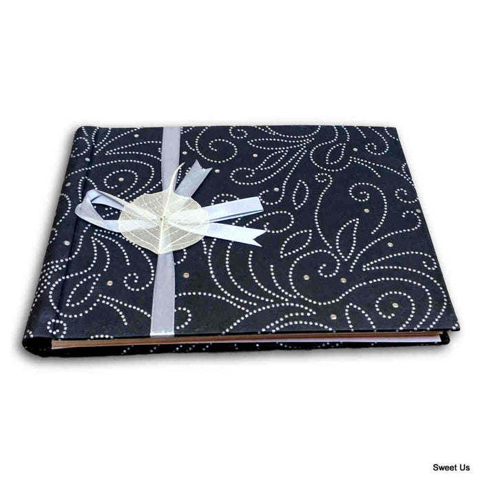 Handcrafted Recycled Paper Floral Book, Journal, Wedding Book, Photo Album Black - Sweet Us