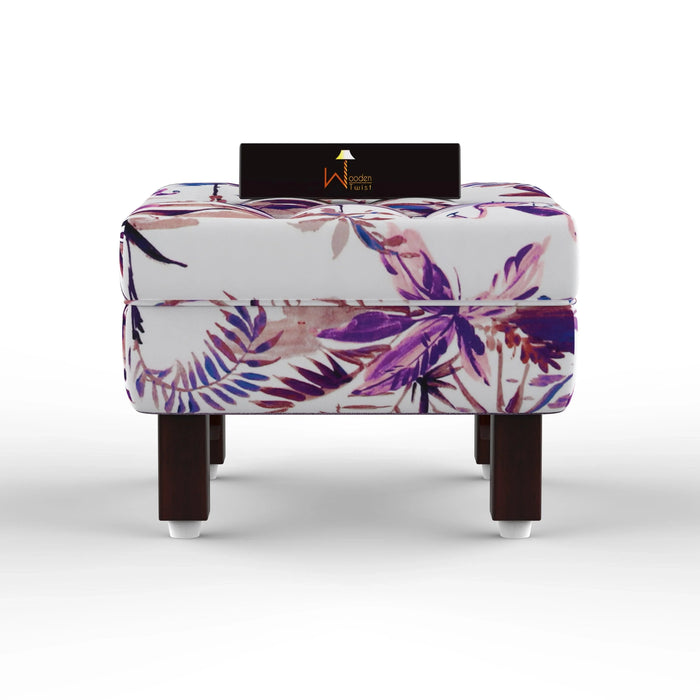 Reposa Floral Print Wooden Cushioned Footrest Stool (Walnut Legs) - Wooden Twist UAE