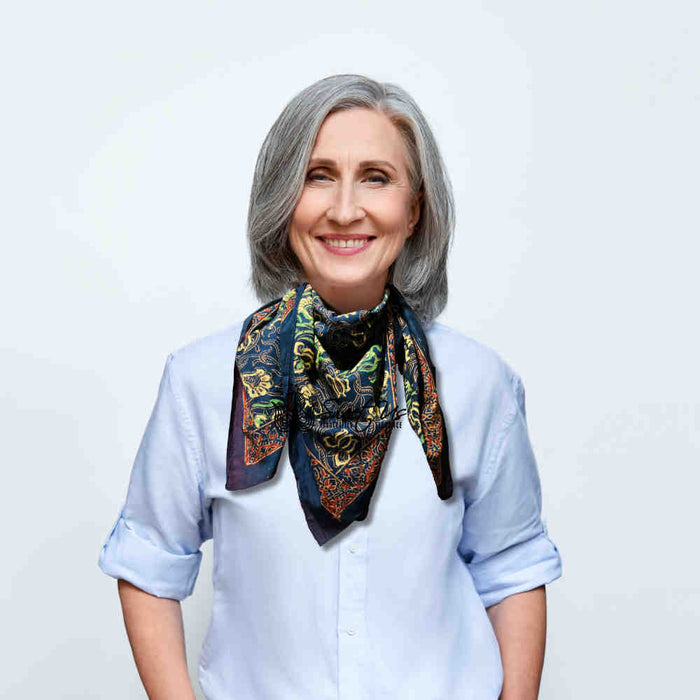 Riviera Petals Lightweight Floral Cotton Scarf — Azure Odyssey