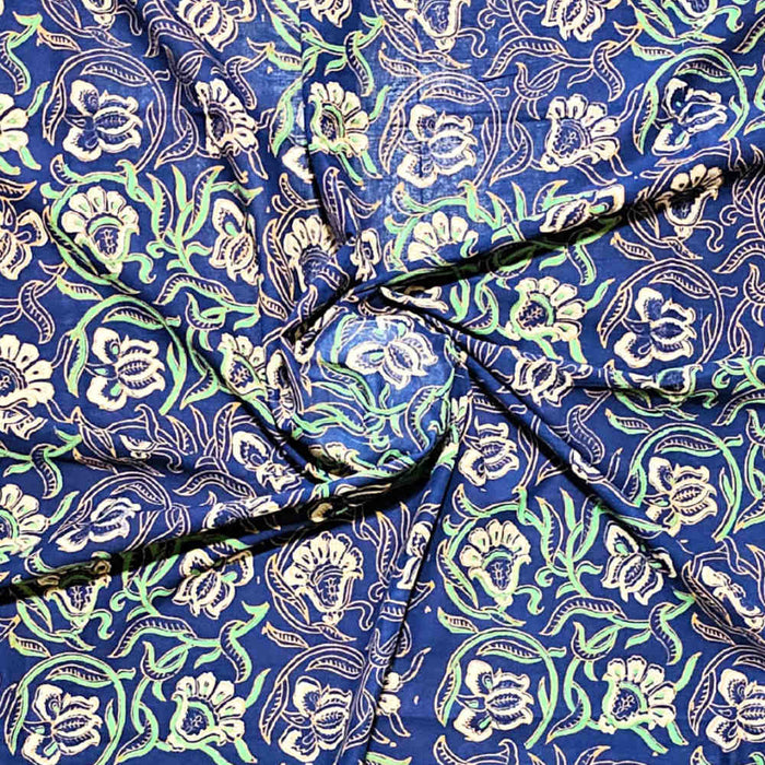 Riviera Petals Lightweight Floral Cotton Scarf — Azure Odyssey