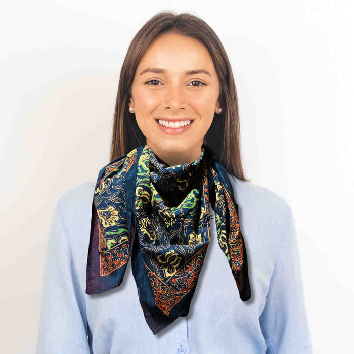 Riviera Petals Lightweight Floral Cotton Scarf — Azure Odyssey