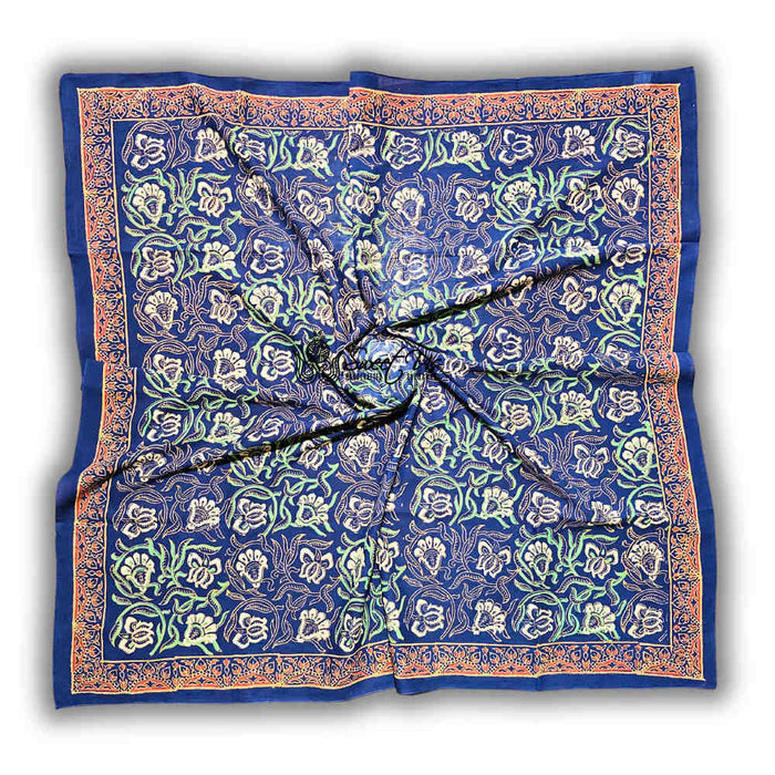 Riviera Petals Lightweight Floral Cotton Scarf — Azure Odyssey