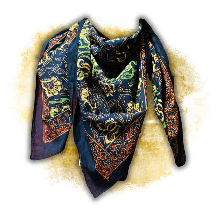 Riviera Petals Lightweight Floral Cotton Scarf — Azure Odyssey