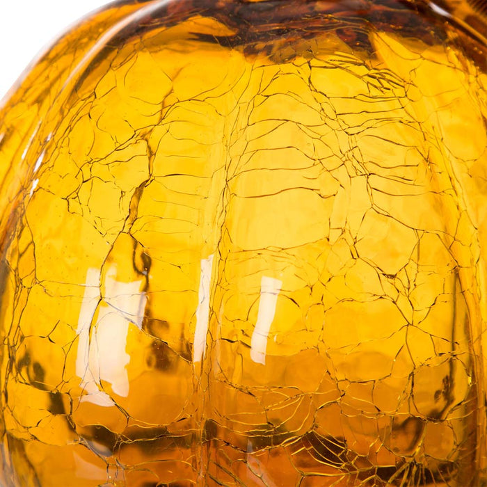 S/2 Hand Blown Amber Crackle Glass Pumpkin Decor